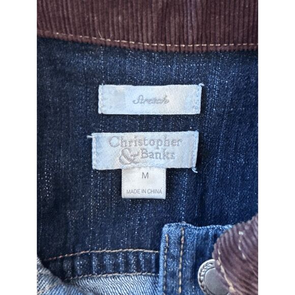 Christopher & Banks Stretch Jean Jacket Size M, Corduroy Collar, Button Down - Picture 10 of 10